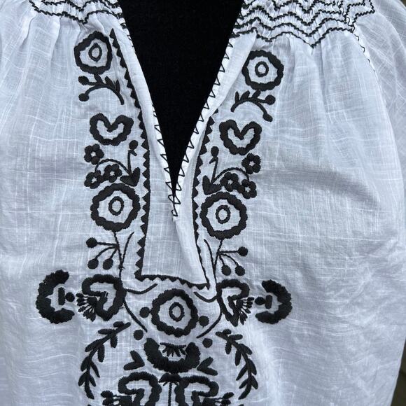 J. Crew Boxy White Blouse with Black Embellishments - Picture 2 of 7